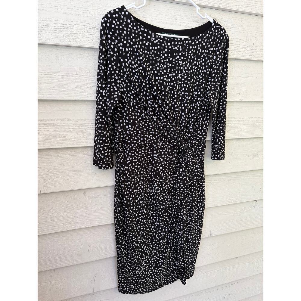 Lauren Ralph Lauren Black & White Polka Dot Ruched Dress – Size 12 - Picture 3 of 8